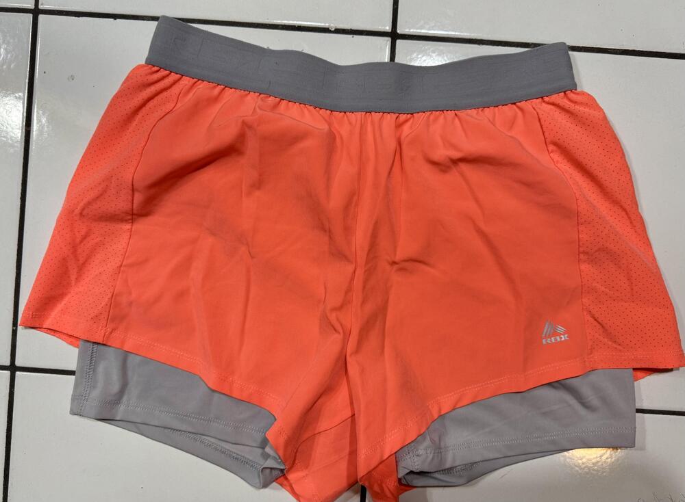 RBX Shorts Womens Large Orange Gray X-Dri 2 In 1 Running Athletic Performance